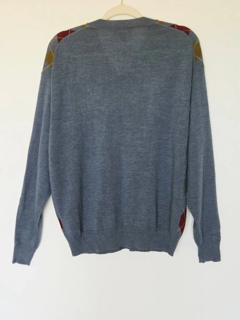 Vintage'90s Robert Talbott Argyle 100% Merino Wool V-Neck Sweater Blue